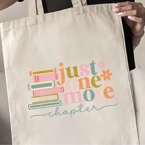 “Just one more chapter” colorful tote.